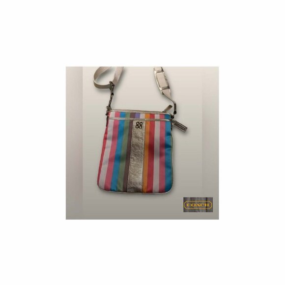 Coach Legacy Stripe Crossbody Bag Satin Canvas & Gold Leather-great condition - Picture 6 of 6